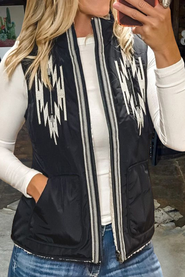 Vintage Print Sherpa Reversible Vest