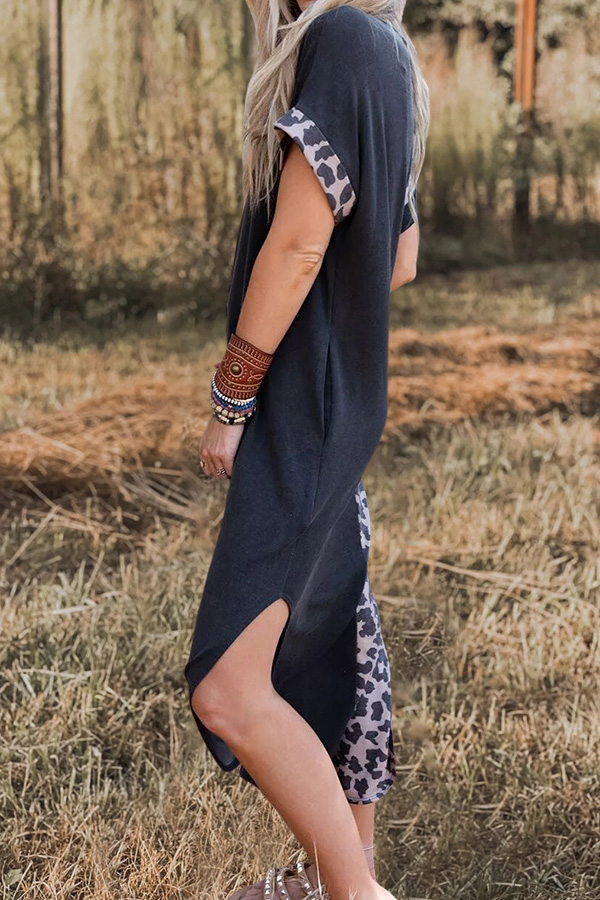 Retro Leopard Print Short Sleeve Dress