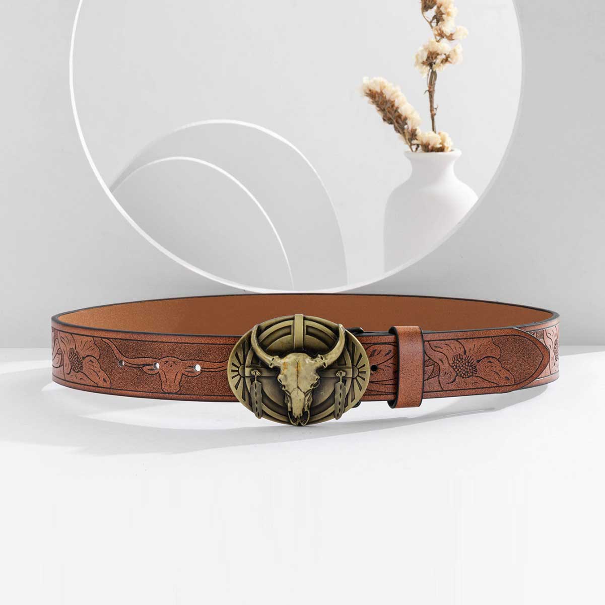 Western Cowboy Cow Head Brown Belt