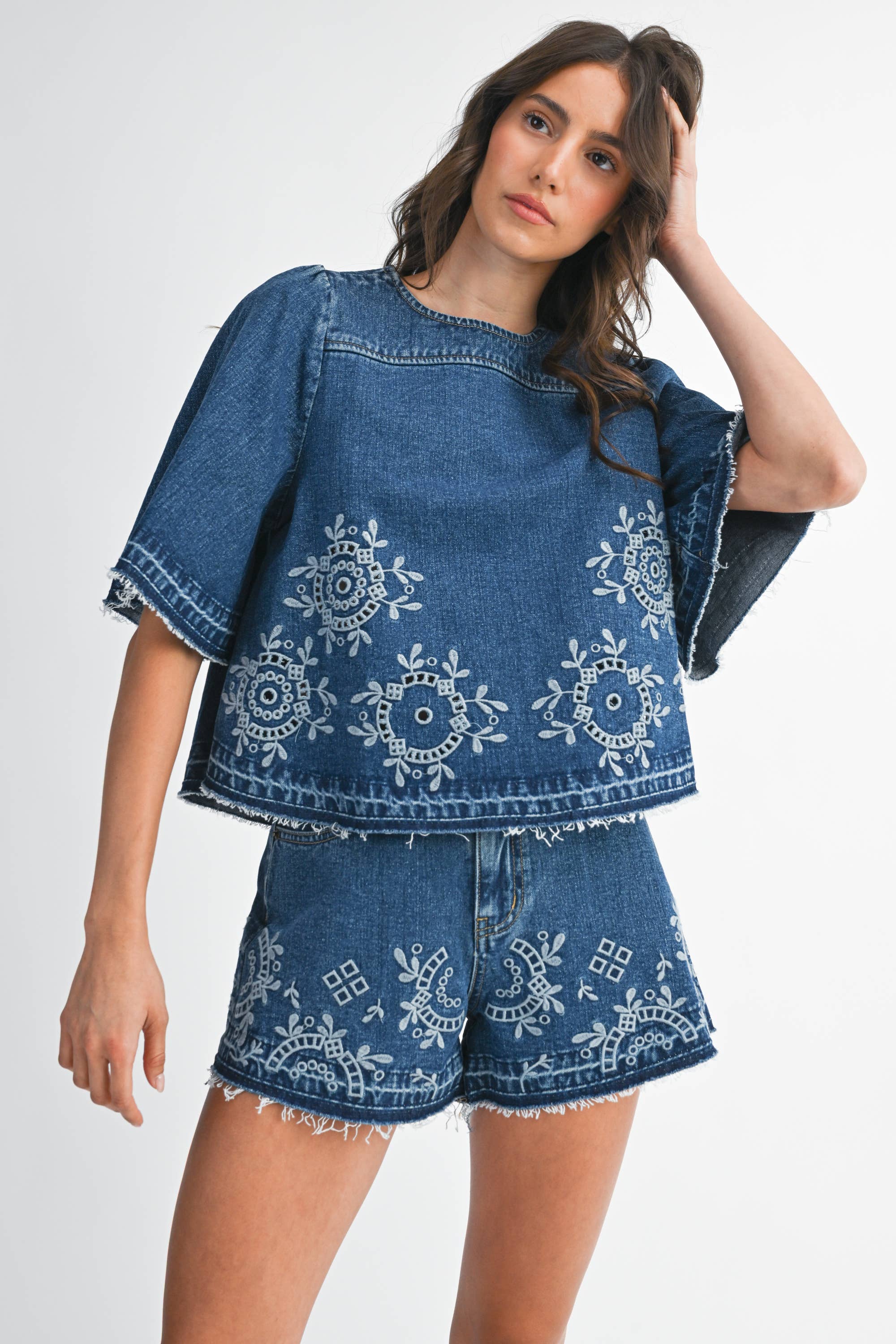 Embroidered Denim Set