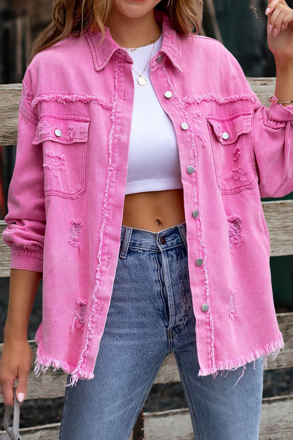 Vintage Ripped Long Sleeve Denim Jacket