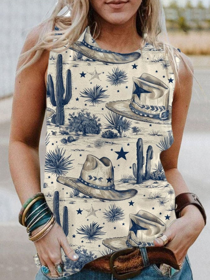 Women'S Western Retro Print Casual Tank Top