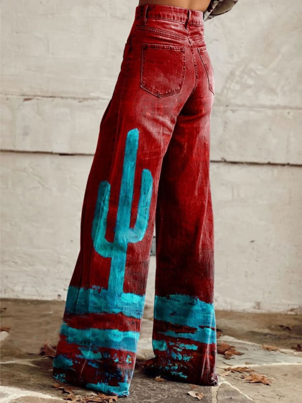 Women's Vintage Print Casual Wide Leg Pants