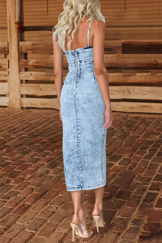 Fashion Strap Distressed Sexy Denim Dress
