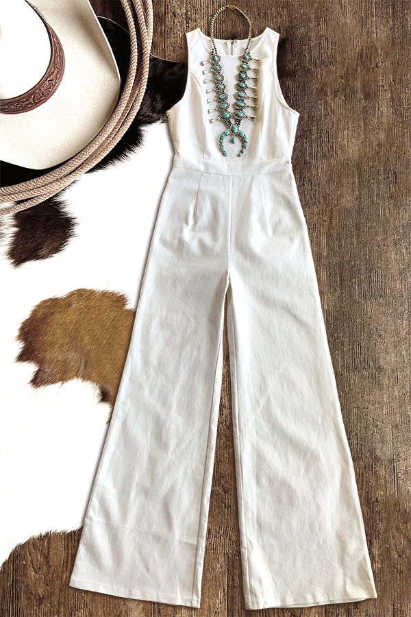 Soft Comfortable Sleeveless Flare Style Leg Denim Jumpsuit