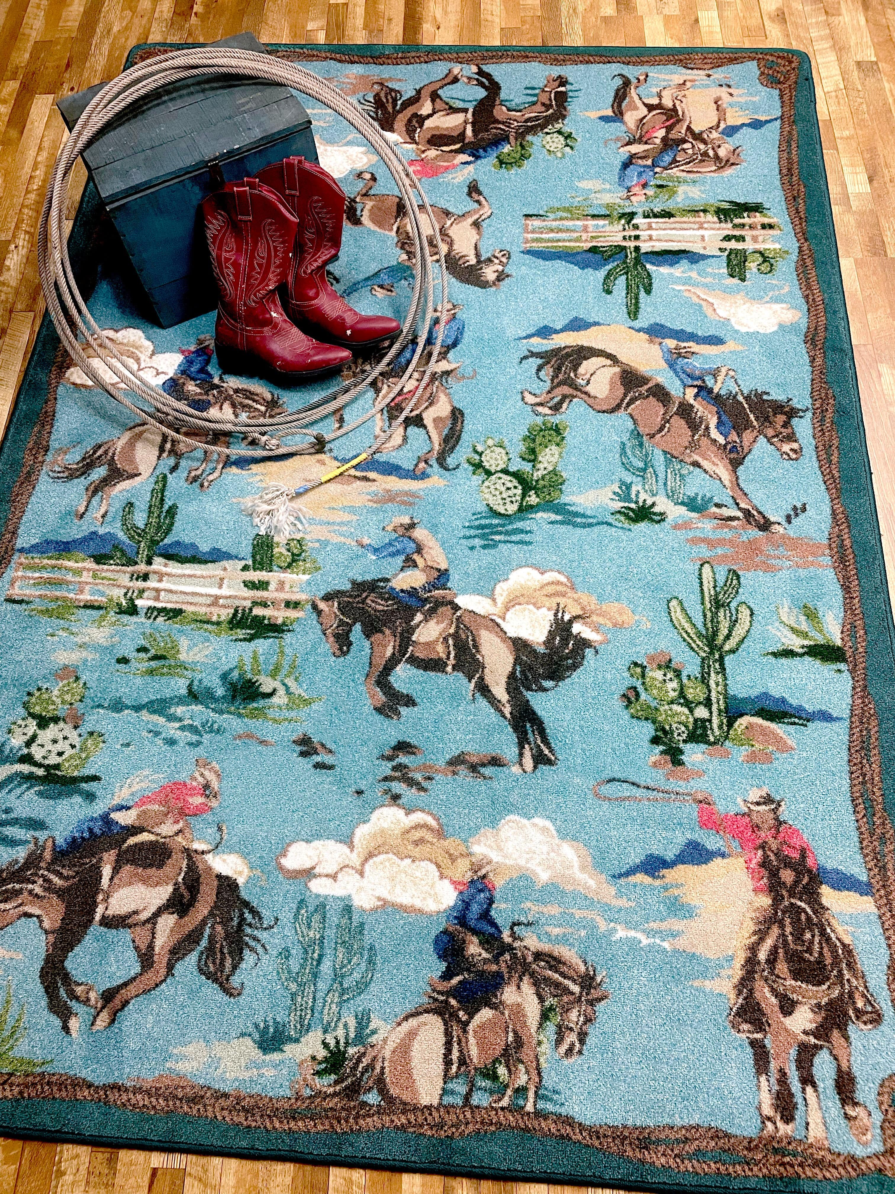 Retro cowboy blue area RUG