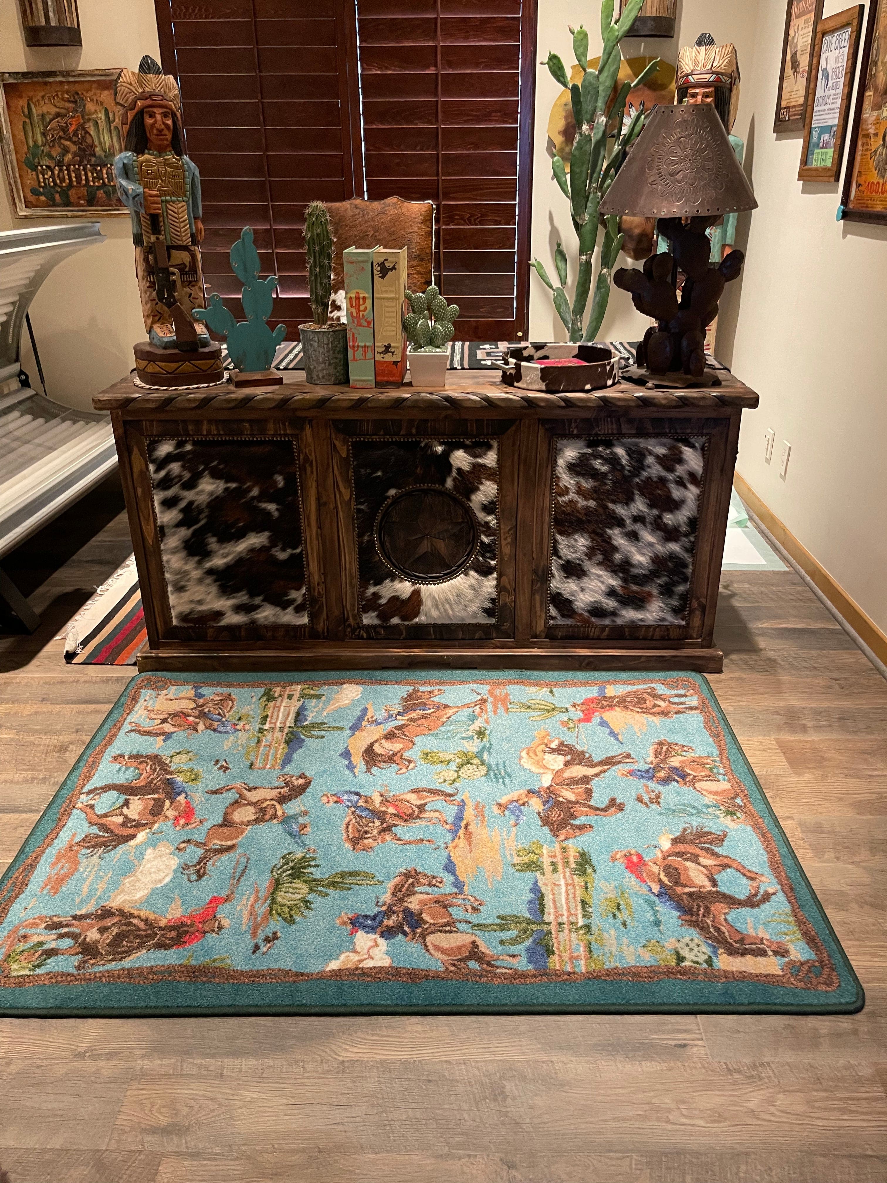 Retro cowboy blue area RUG