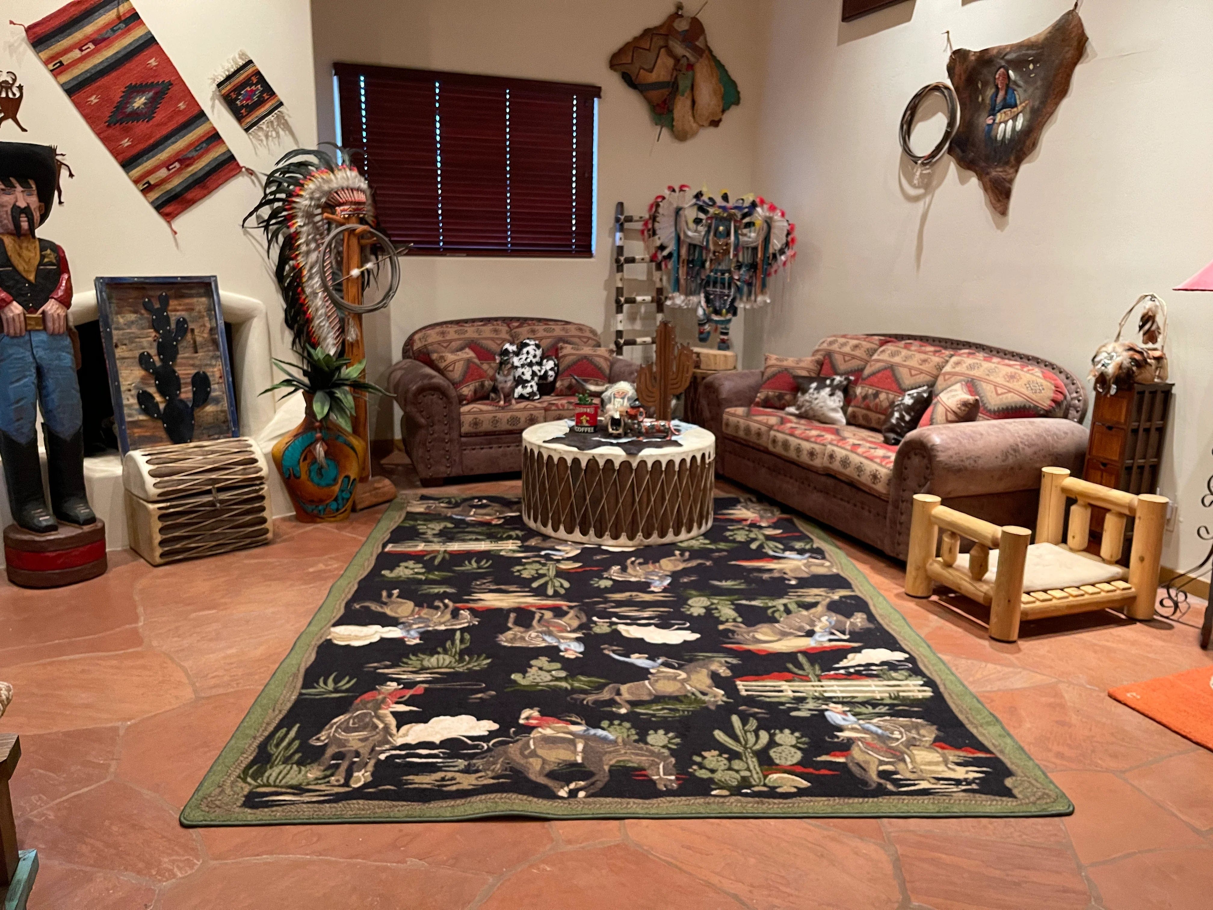 Retro cowboy green & black area RUG
