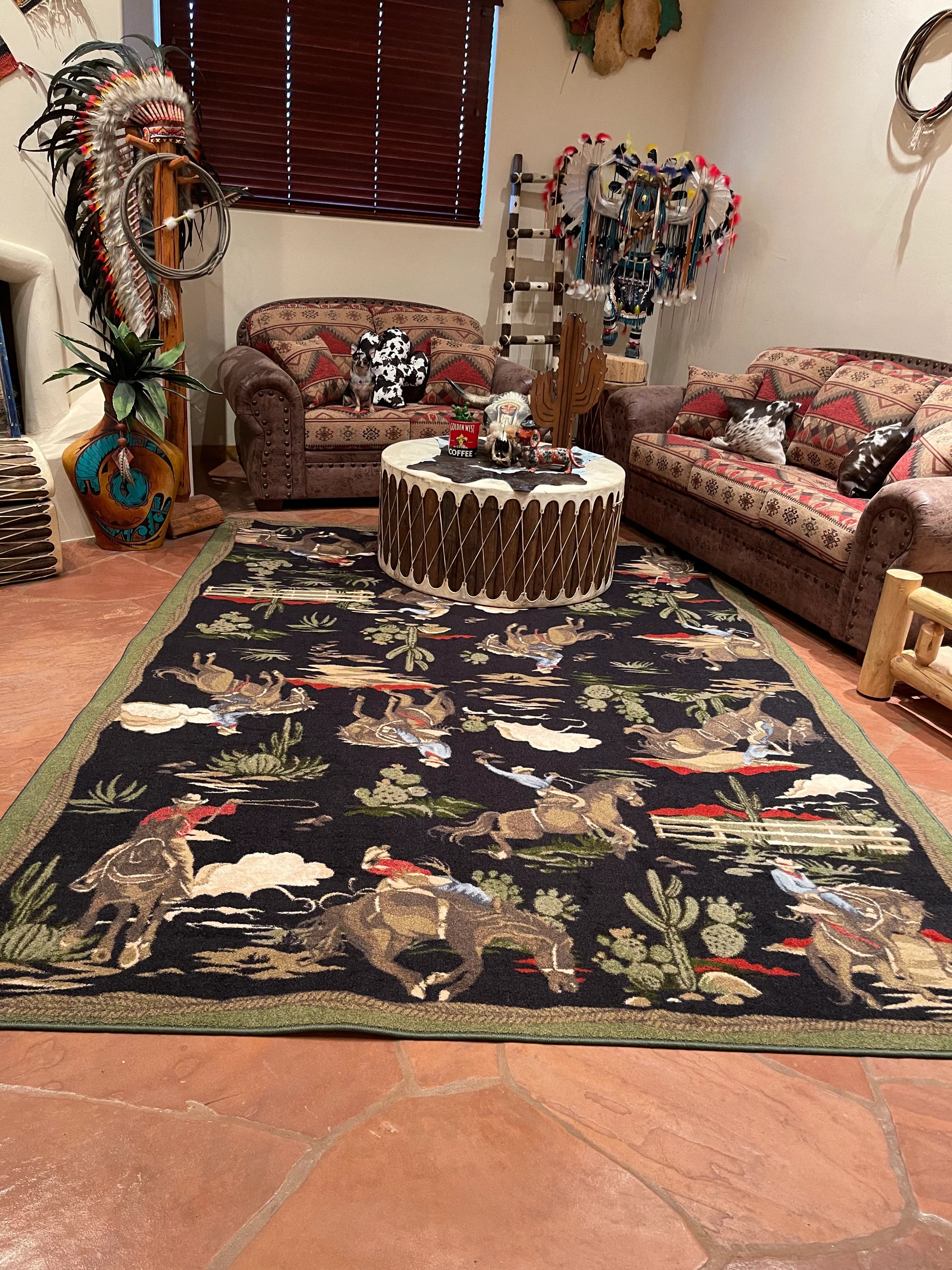 Retro cowboy green & black area RUG