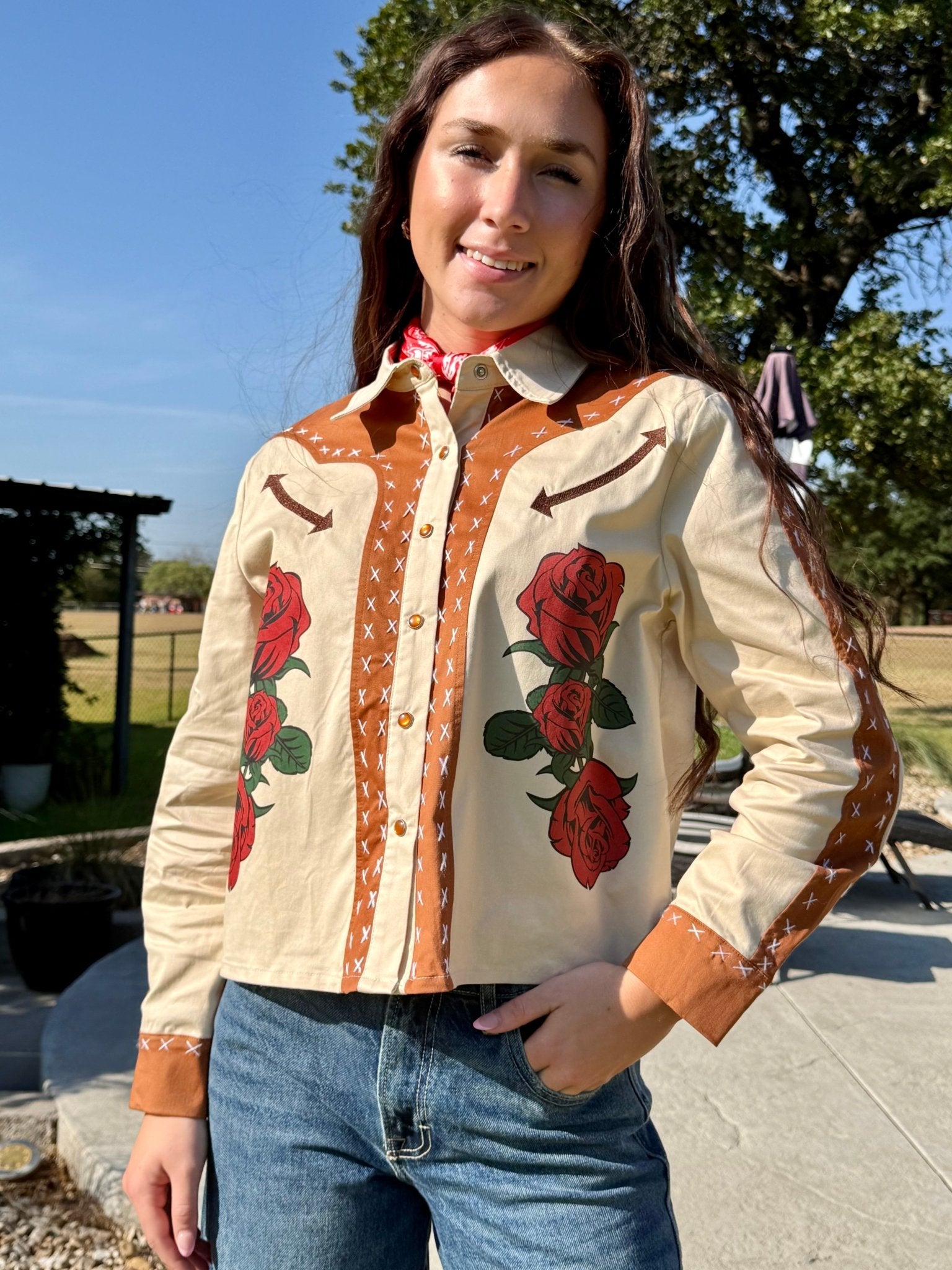 Western Saddle & Rose Button Down Shirt 