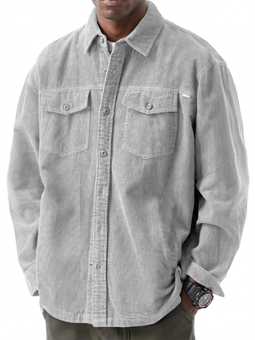 Men's Retro Casual Double Pocket Workwear Corduroy Long Sleeve Shirt