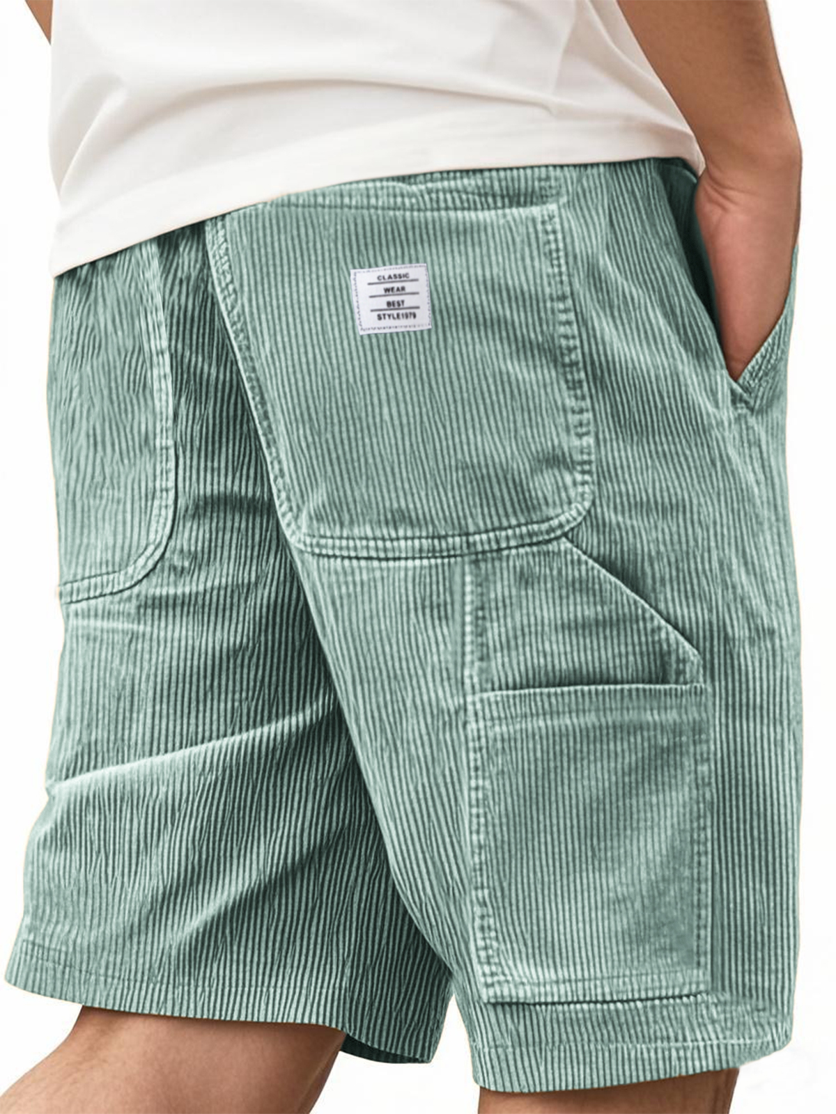 Men's Practical Multi-Pocket Cargo Shorts Corduroy Embroidered Logo Stylish Loose Everyday Shorts
