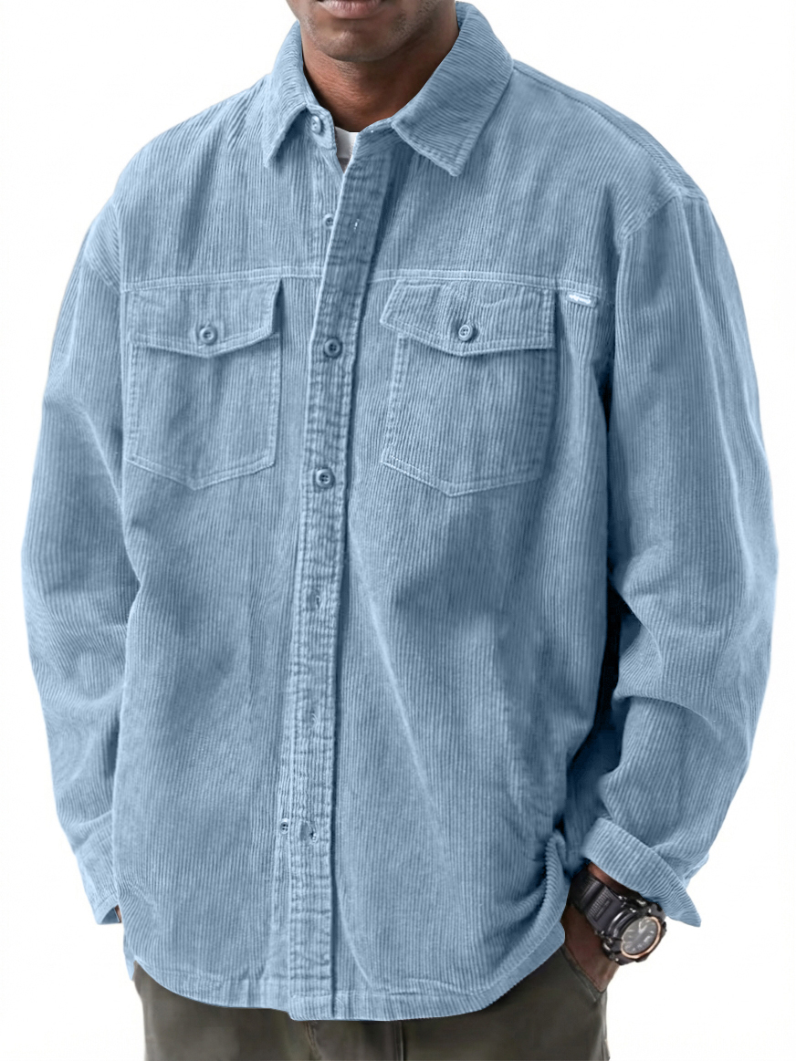 Men's Retro Casual Double Pocket Workwear Corduroy Long Sleeve Shirt