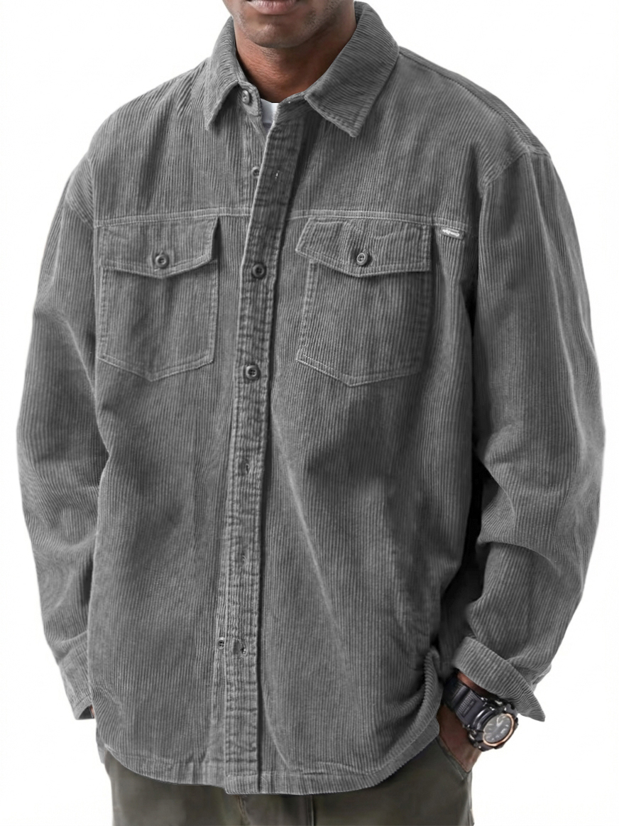 Men's Retro Casual Double Pocket Workwear Corduroy Long Sleeve Shirt