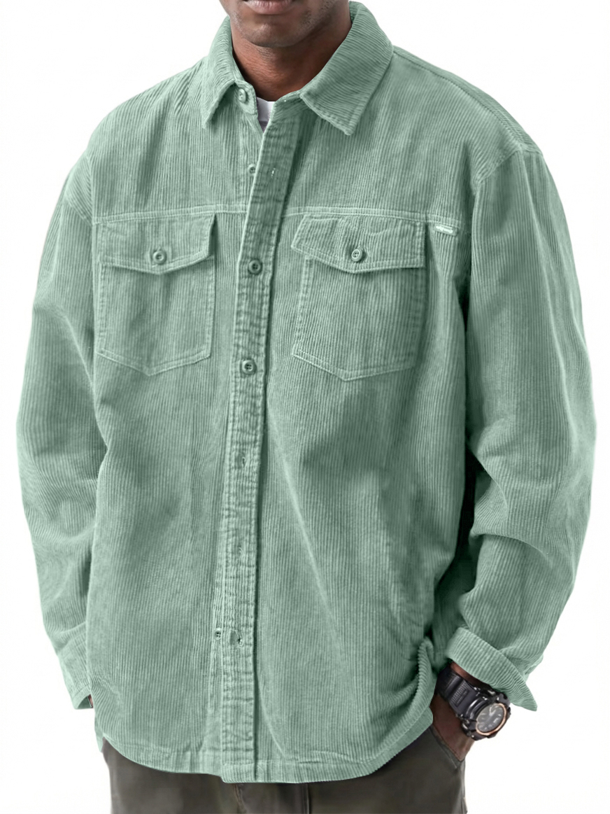 Men's Retro Casual Double Pocket Workwear Corduroy Long Sleeve Shirt