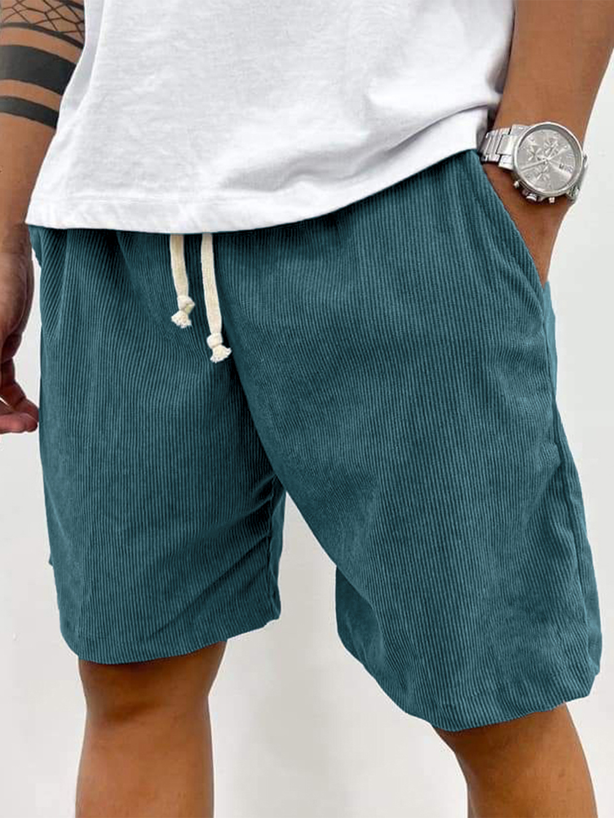 Men's Practical Multi-Pocket Cargo Shorts Corduroy Embroidered Logo Stylish Loose Everyday Shorts