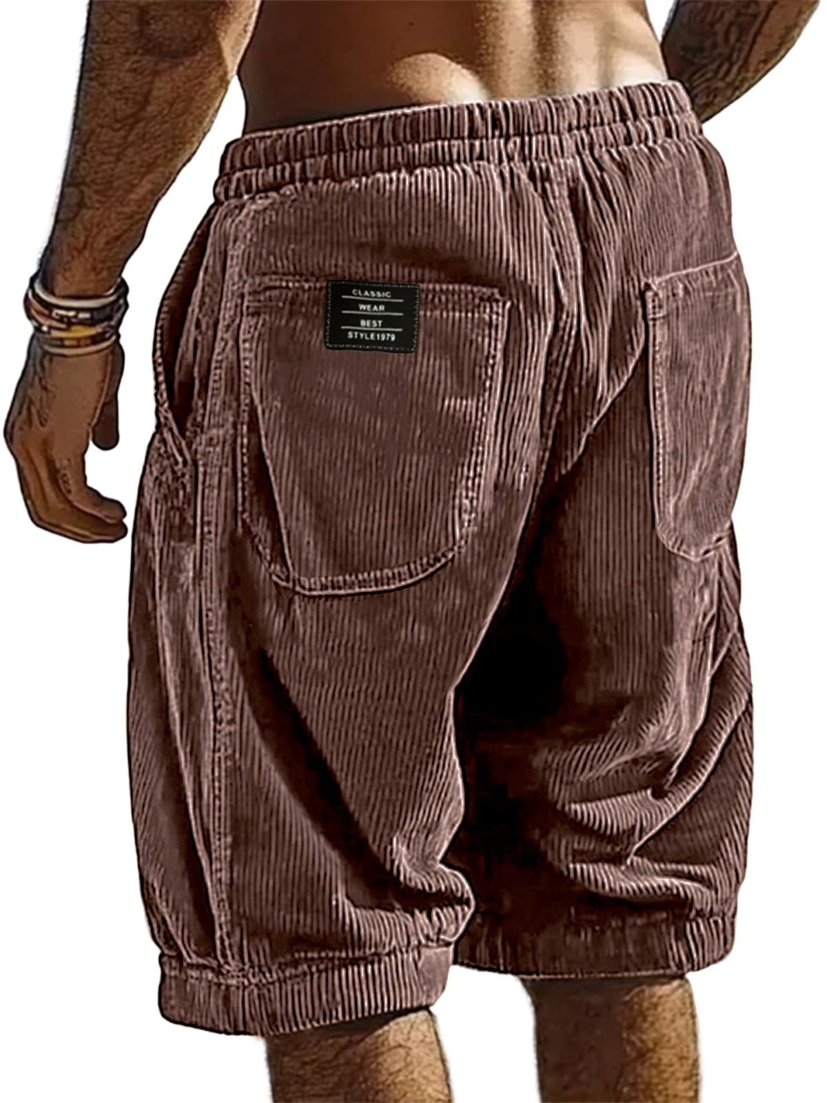 Men's Resort Stylish Corduroy Multi-Pocket Classic Embroidered Label Shorts
