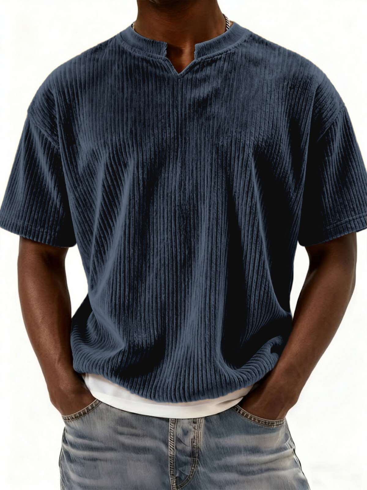Retro Ribbed V-neck Casual Short-sleeved Top