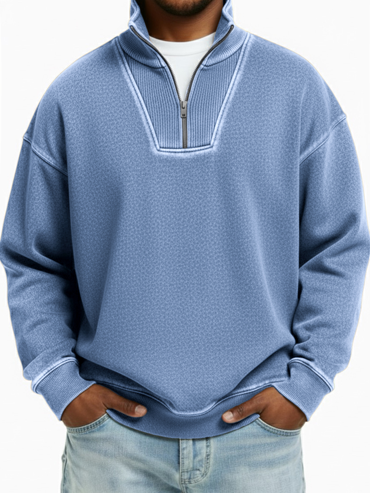 Men's Vintage Quarter-zip Patchwork Design Pullover
