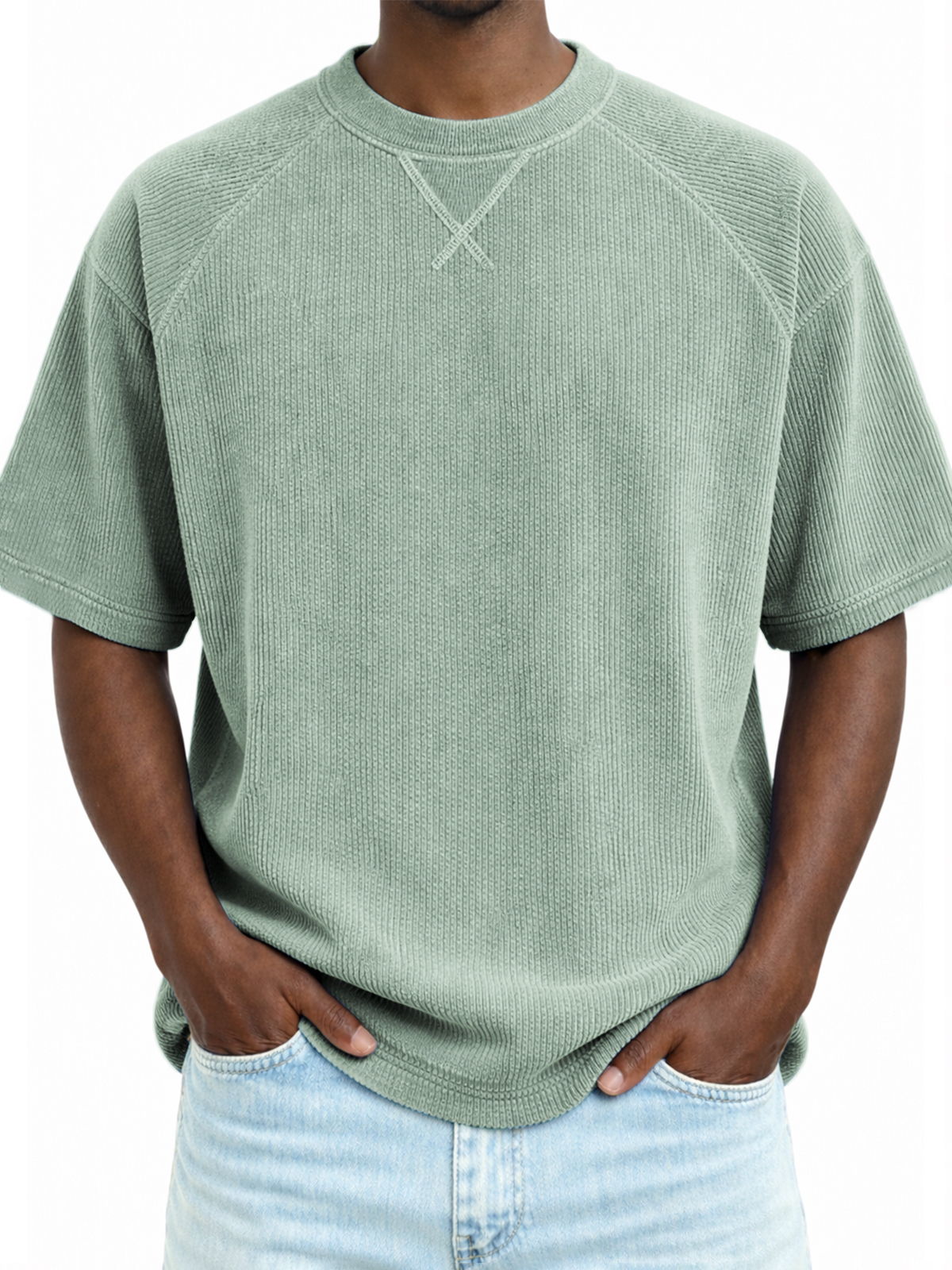 Classic Stitch Corduroy T-Shirt Raglan Sleeve Casual Tee