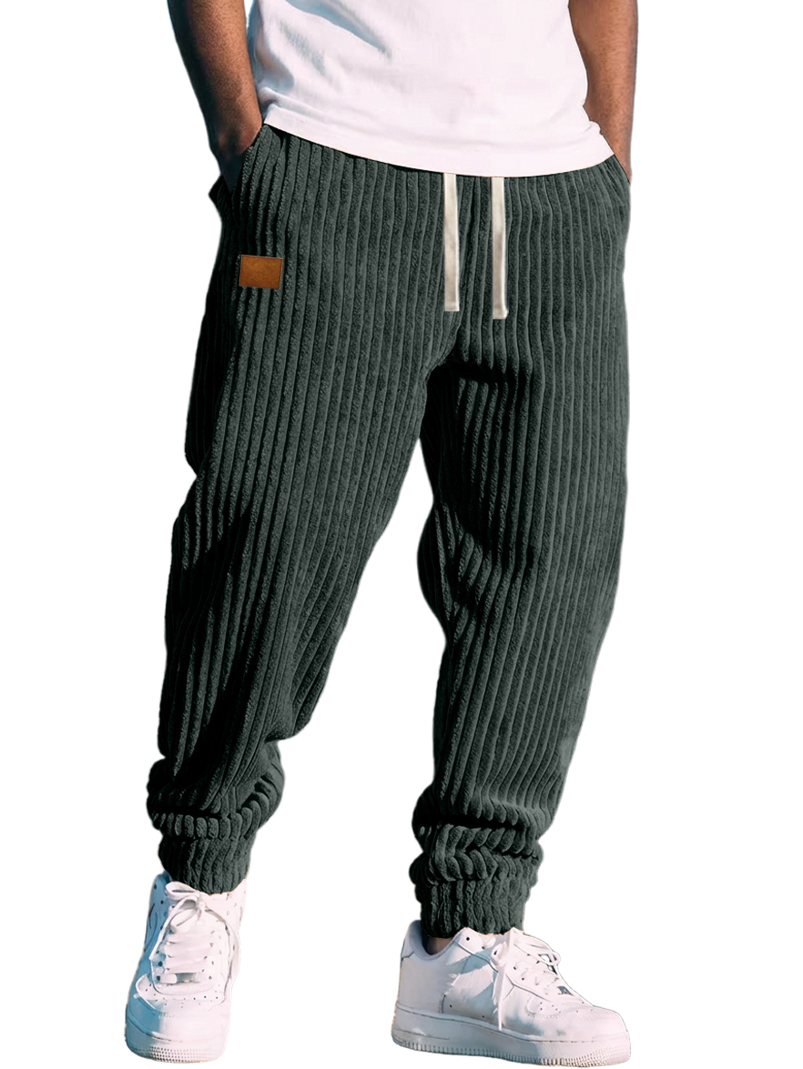 Men's Retro Corduroy Logo Striped Jogger Pants