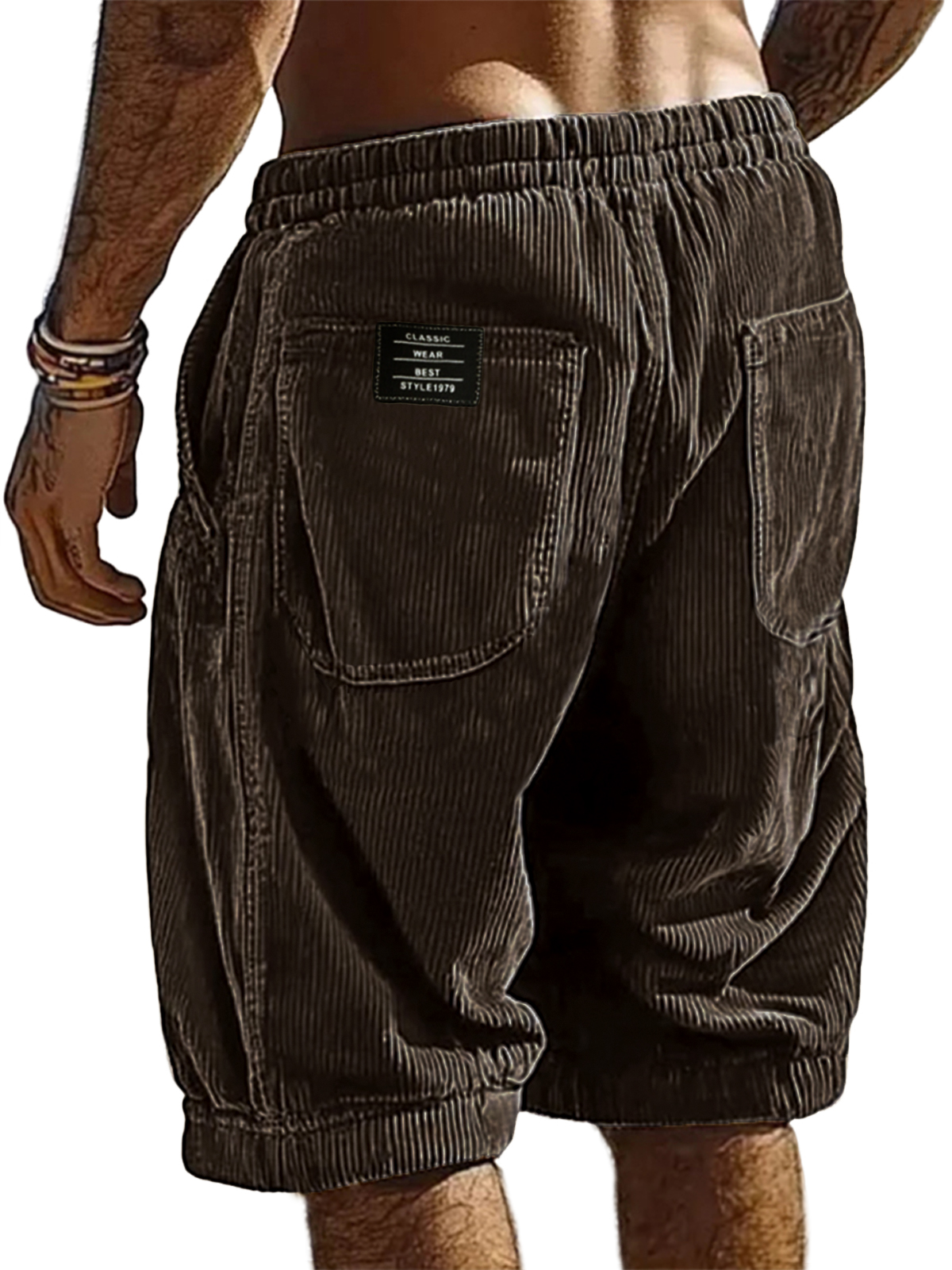 Men's Resort Stylish Corduroy Multi-Pocket Classic Embroidered Label Shorts