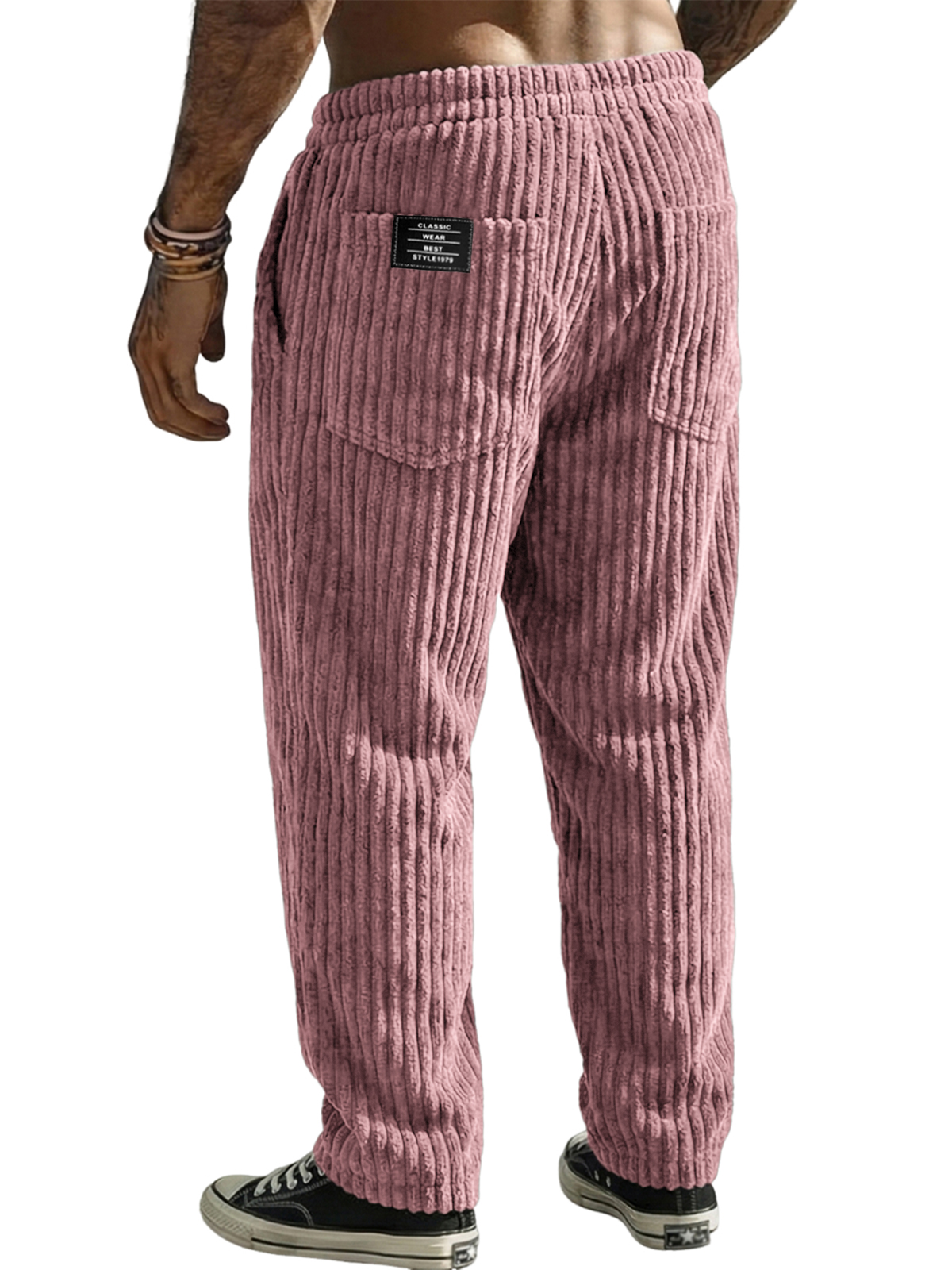 Men's Stylish Corduroy Textured Trousers with Embroidered Label