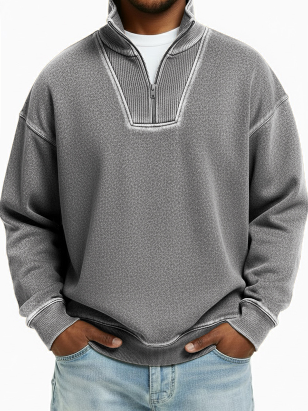 Men's Vintage Quarter-zip Patchwork Design Pullover