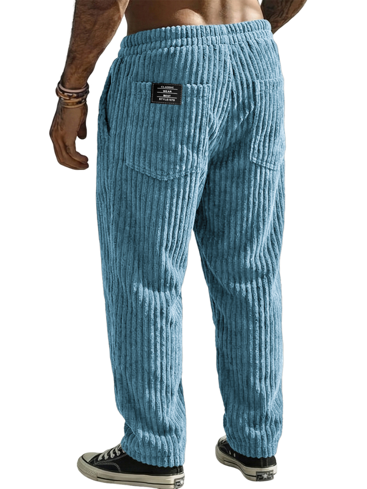 Men's Stylish Corduroy Textured Trousers with Embroidered Label