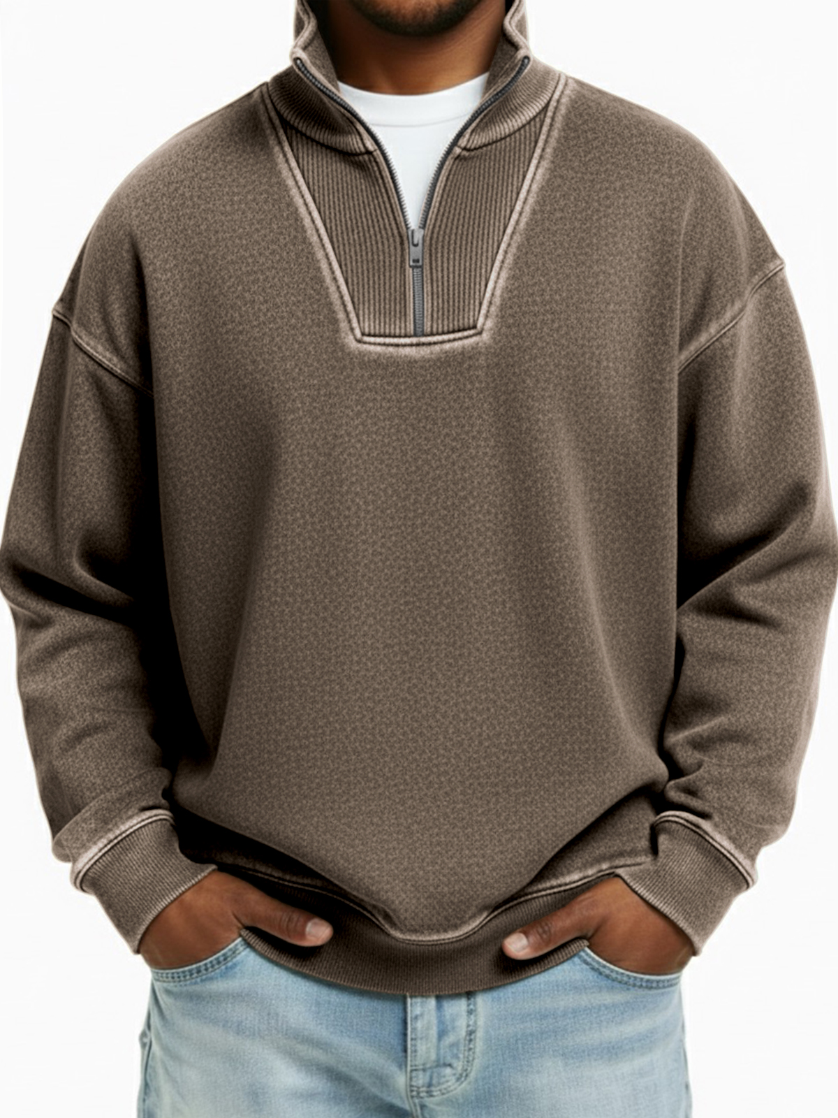 Men's Vintage Quarter-zip Patchwork Design Pullover
