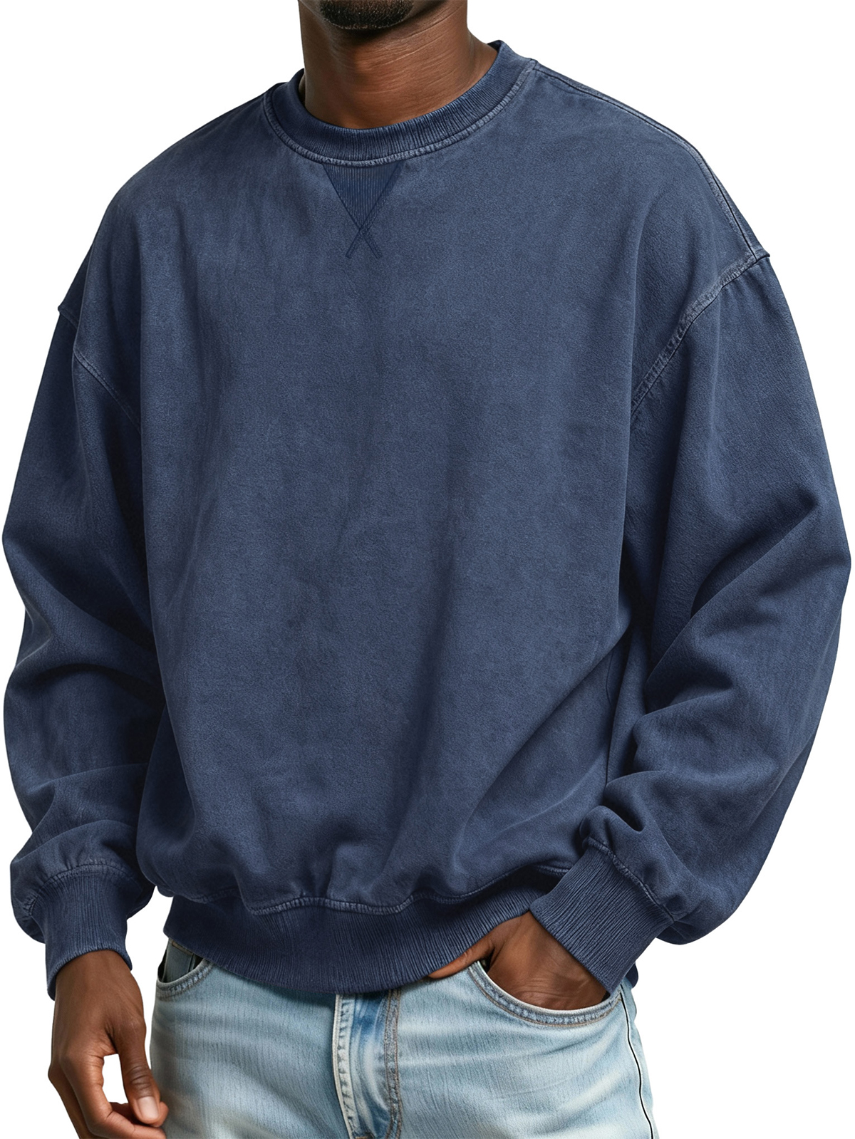 Men's 100% Cotton Retro Casual Washed Distressed Crew Neck Long Sleeve Sweatshirt