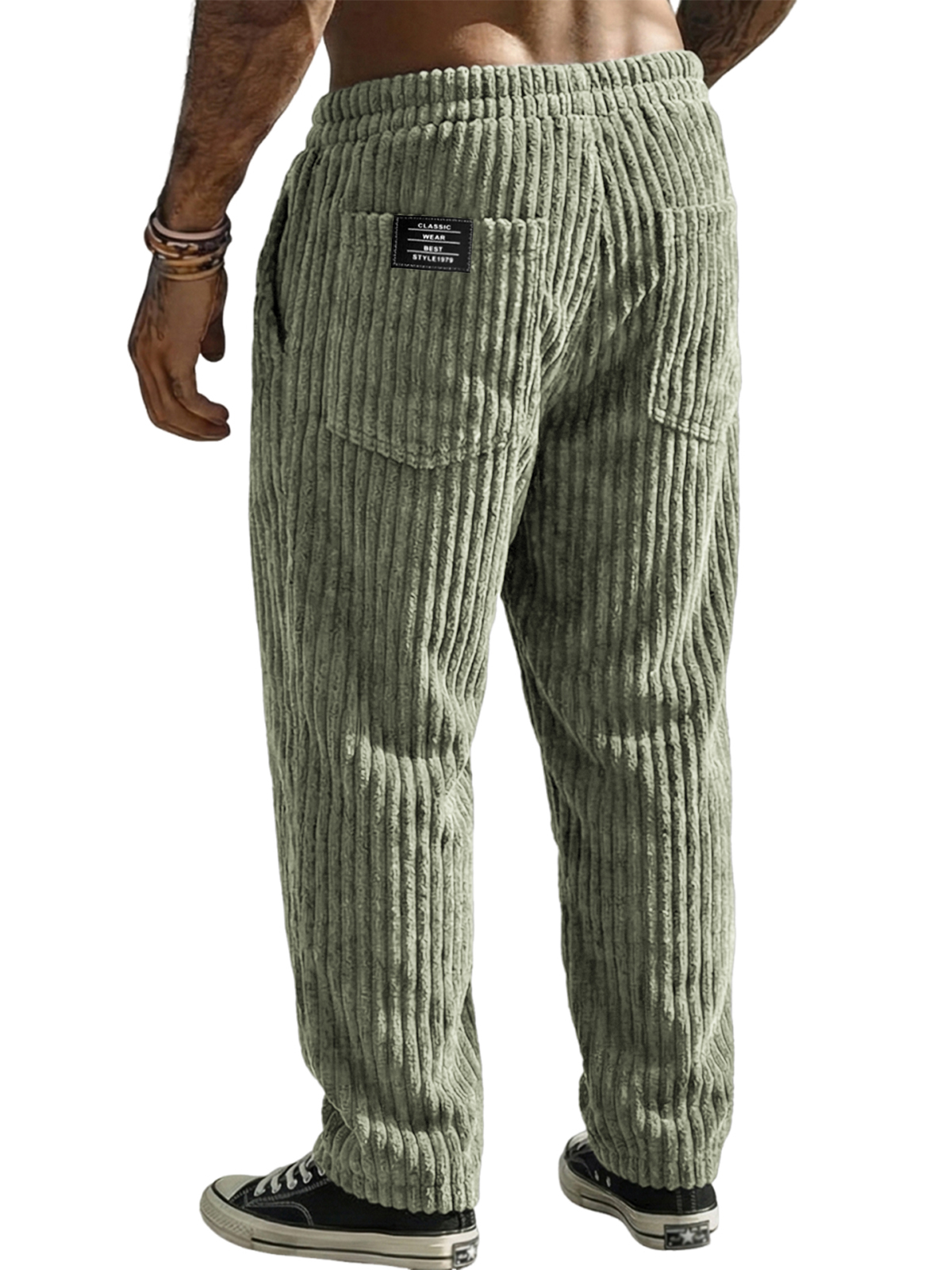 Men's Stylish Corduroy Textured Trousers with Embroidered Label