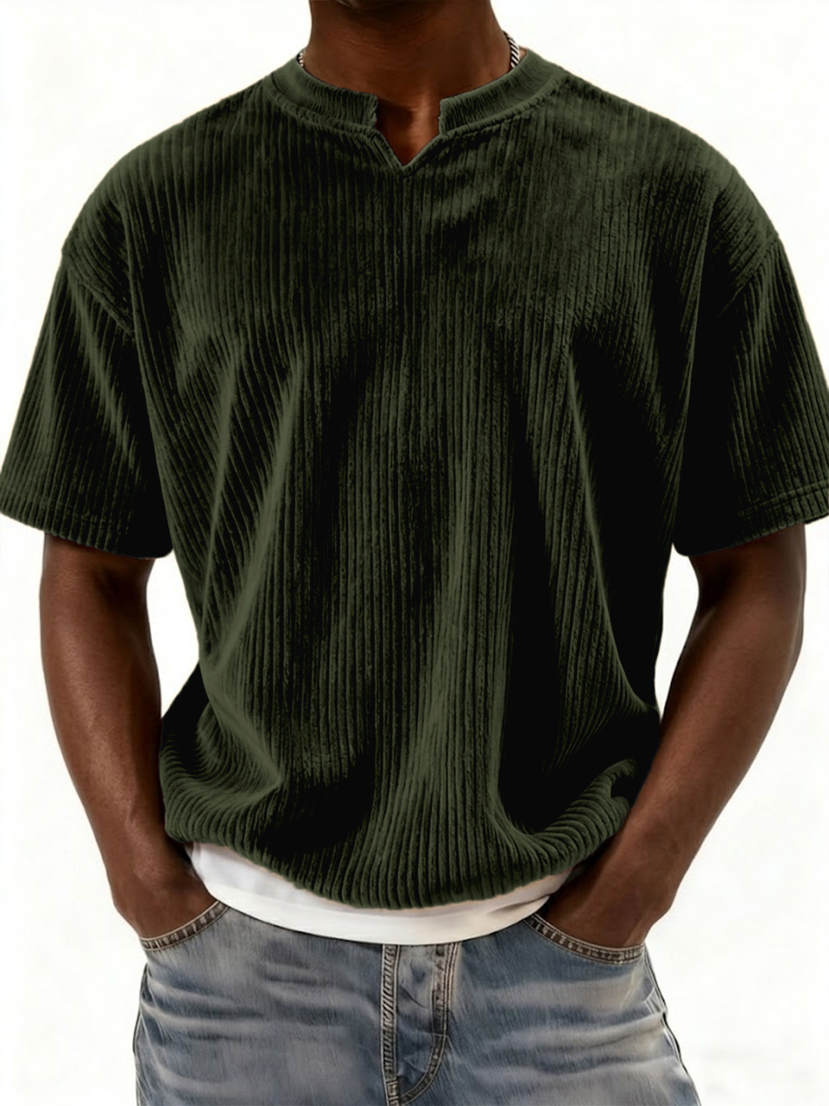 Retro Ribbed V-neck Casual Short-sleeved Top