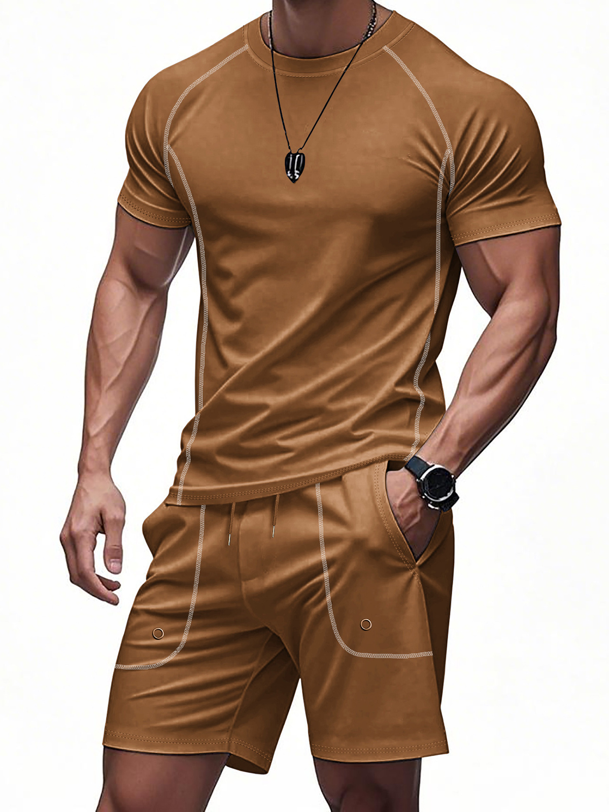 Men's Loose Set Raglan Quick-drying Sports Casual Short-sleeved Shorts Two-piece Suit