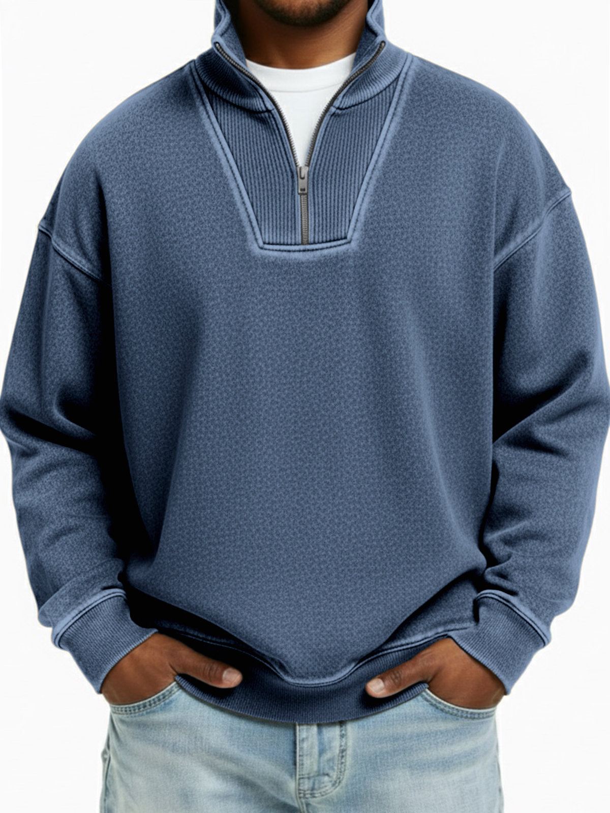 Men's Vintage Quarter-zip Patchwork Design Pullover