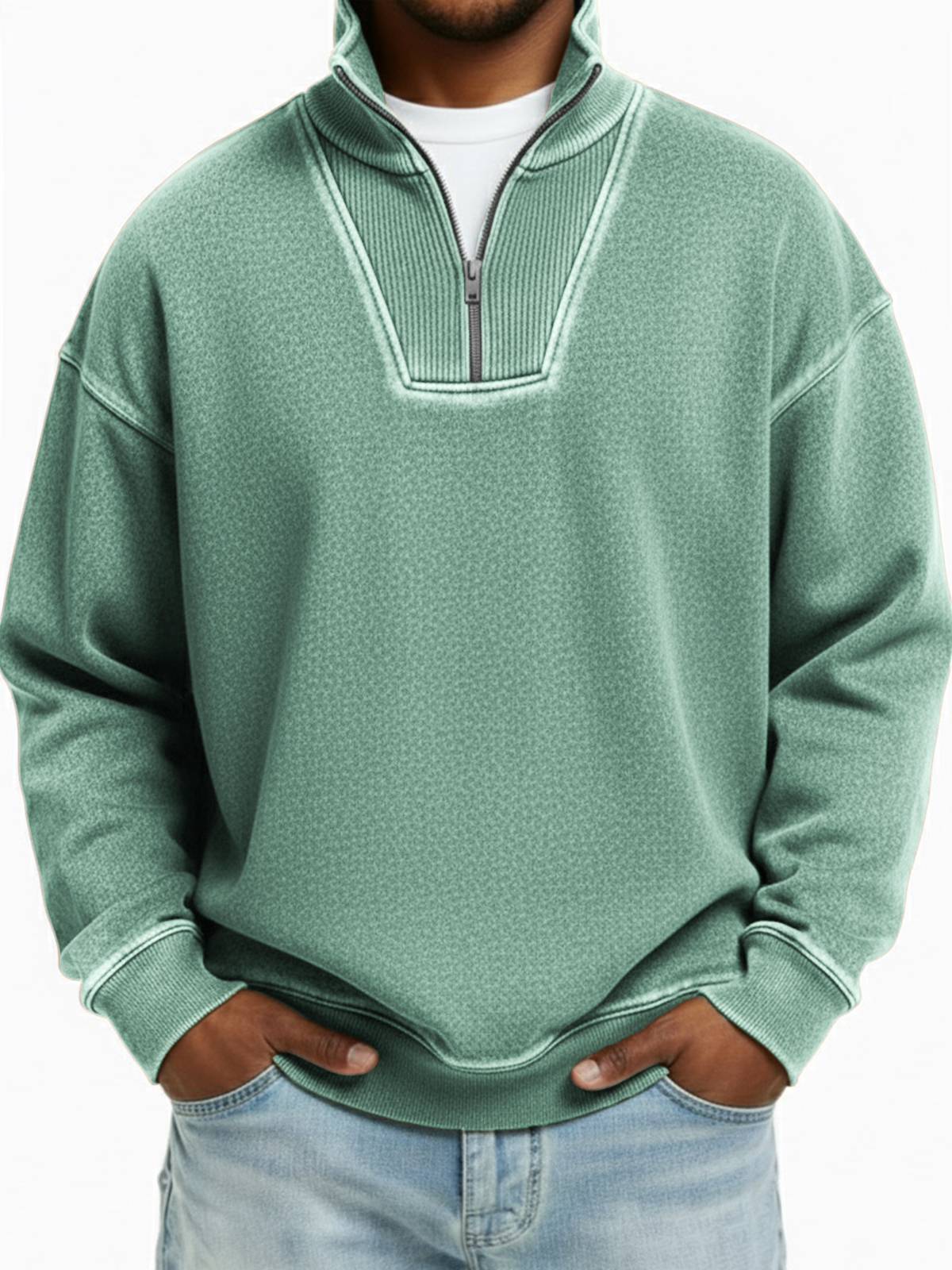 Men's Vintage Quarter-zip Patchwork Design Pullover