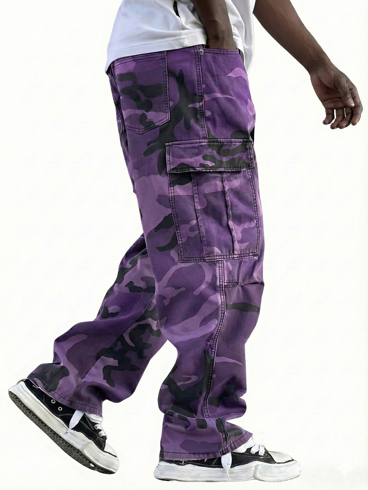 Men's Vintage Workwear Irregular Camouflage Pattern Multi-pocket Wide-leg Trousers