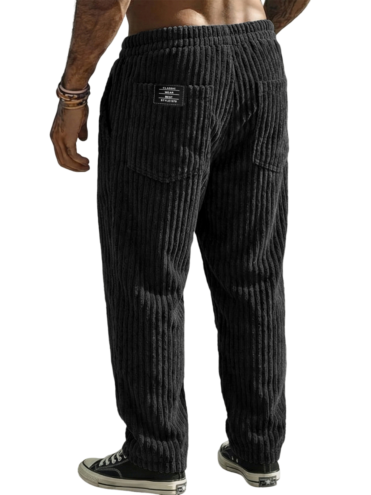 Men's Stylish Corduroy Textured Trousers with Embroidered Label