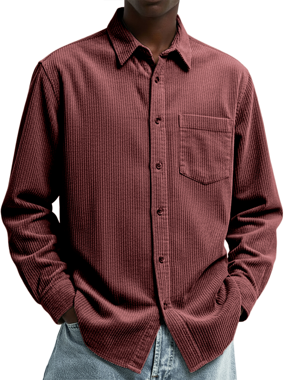 Men's Stylish Corduroy Long-sleeved Shirt with Chest Pocket