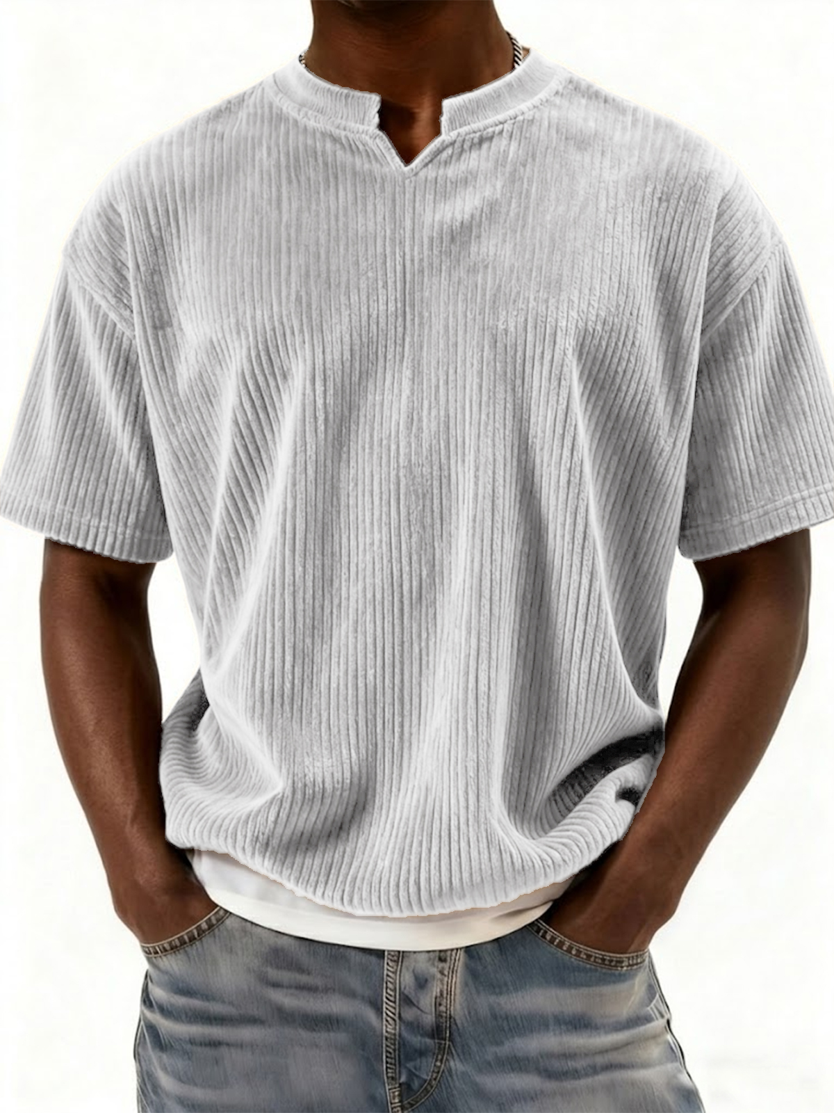 Retro Ribbed V-neck Casual Short-sleeved Top