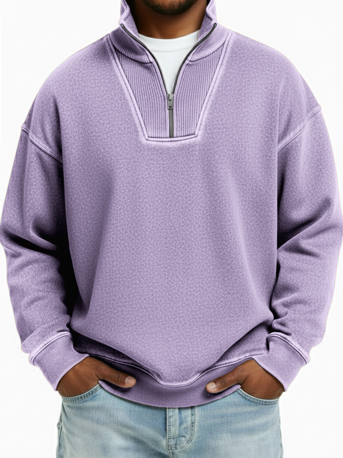 Men's Vintage Quarter-zip Patchwork Design Pullover