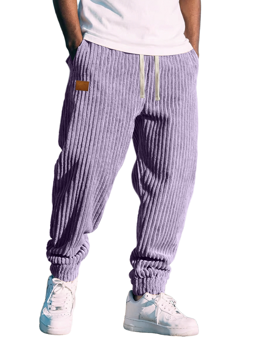 Men's Retro Corduroy Logo Striped Jogger Pants
