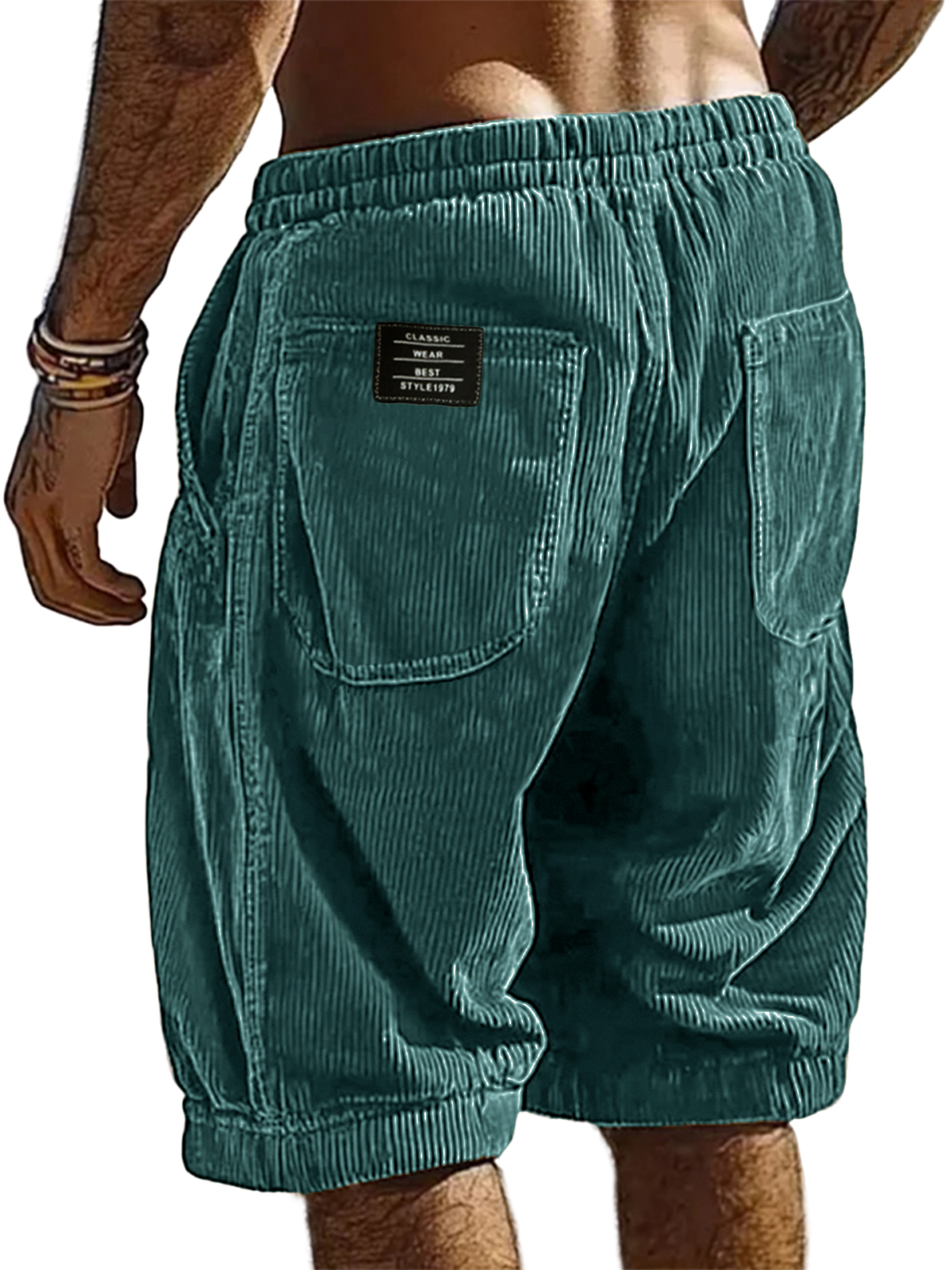 Men's Resort Stylish Corduroy Multi-Pocket Classic Embroidered Label Shorts