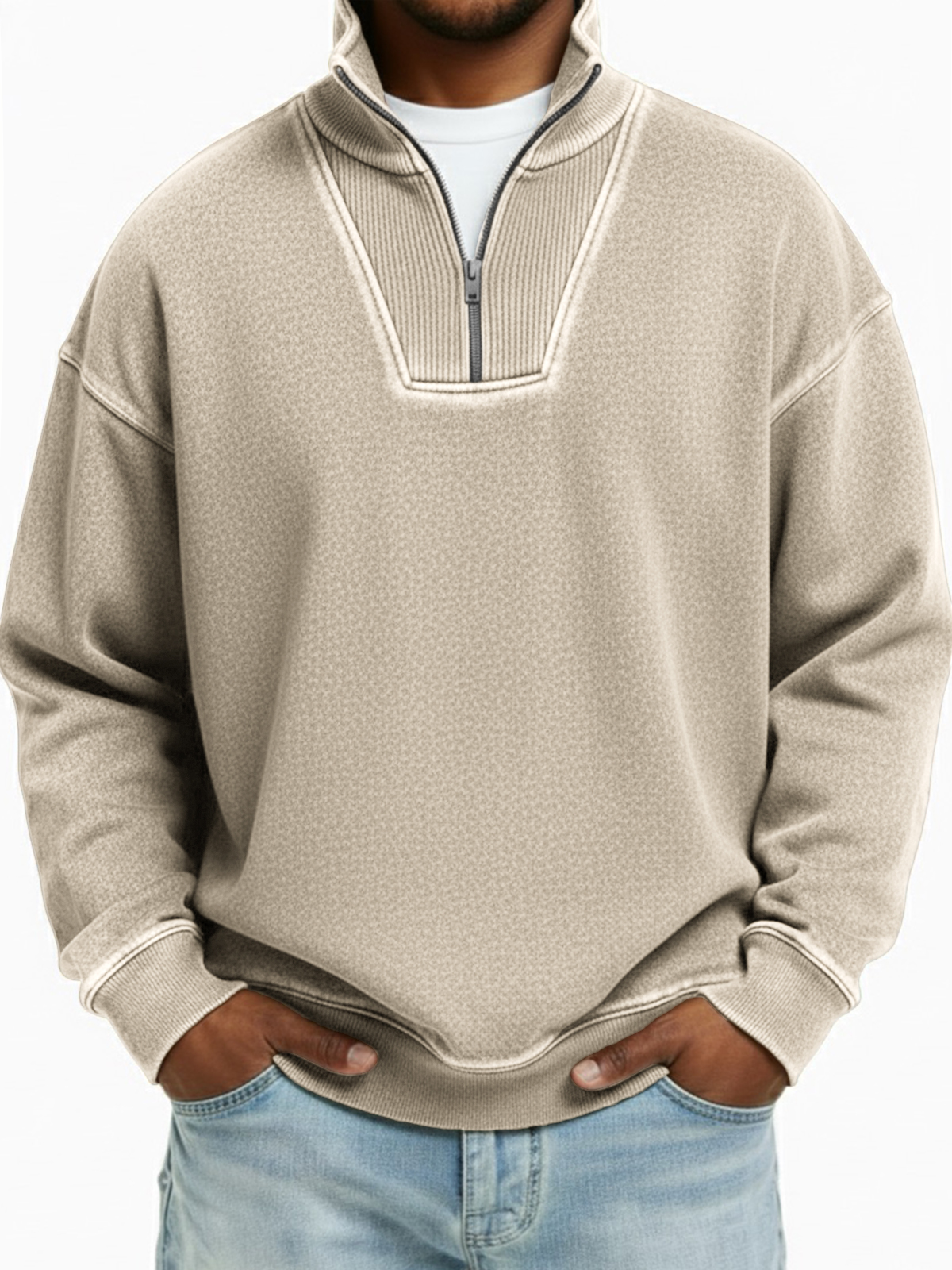 Men's Vintage Quarter-zip Patchwork Design Pullover