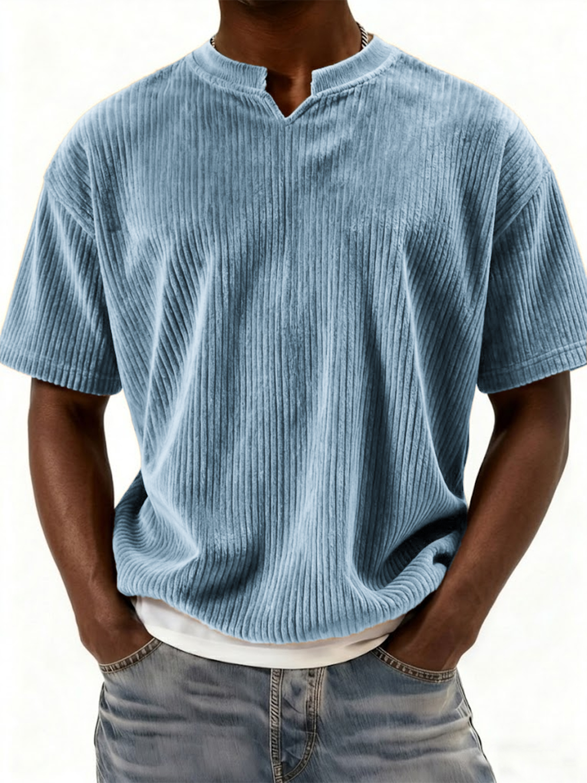 Retro Ribbed V-neck Casual Short-sleeved Top