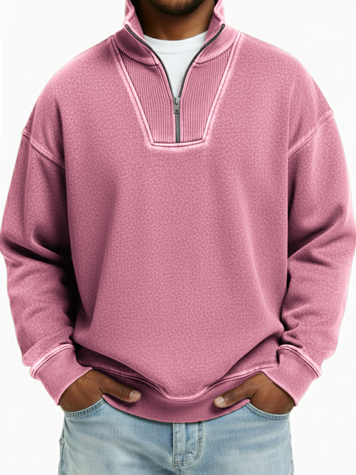 Men's Vintage Quarter-zip Patchwork Design Pullover