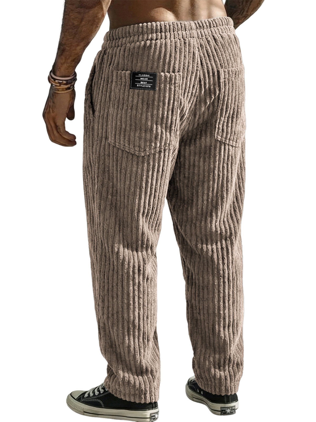 Men's Stylish Corduroy Textured Trousers with Embroidered Label