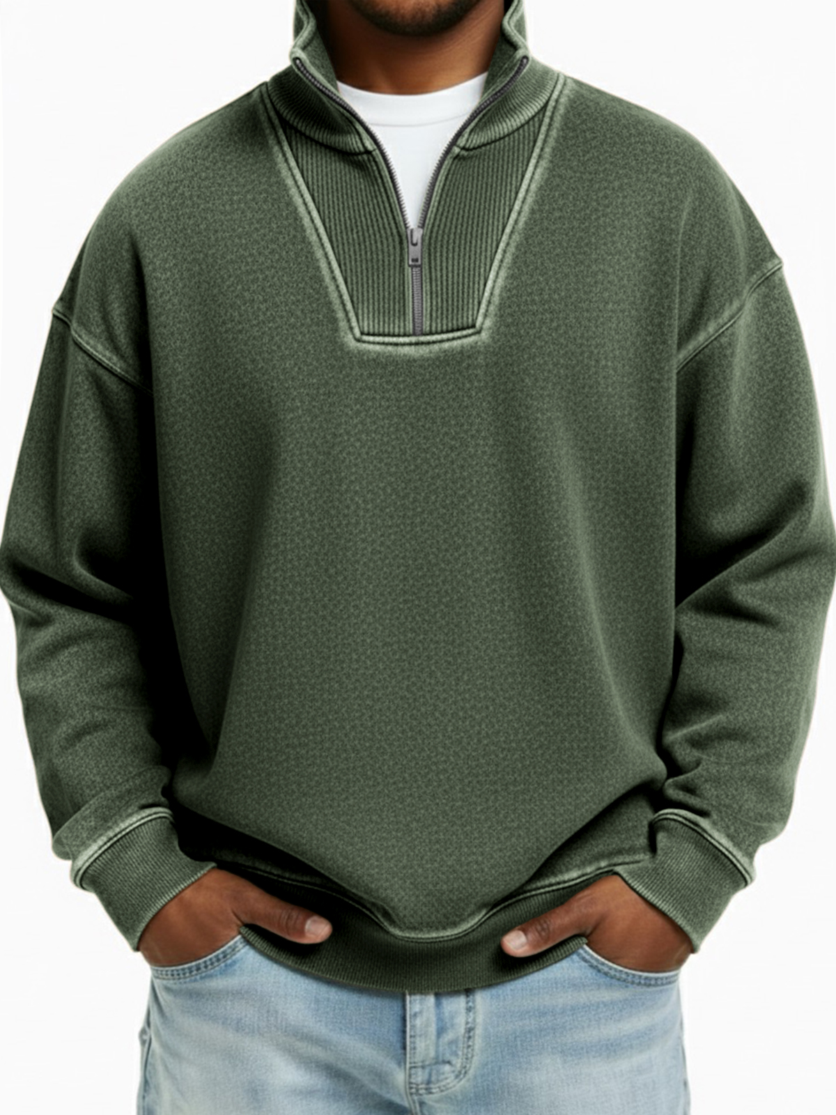 Men's Vintage Quarter-zip Patchwork Design Pullover