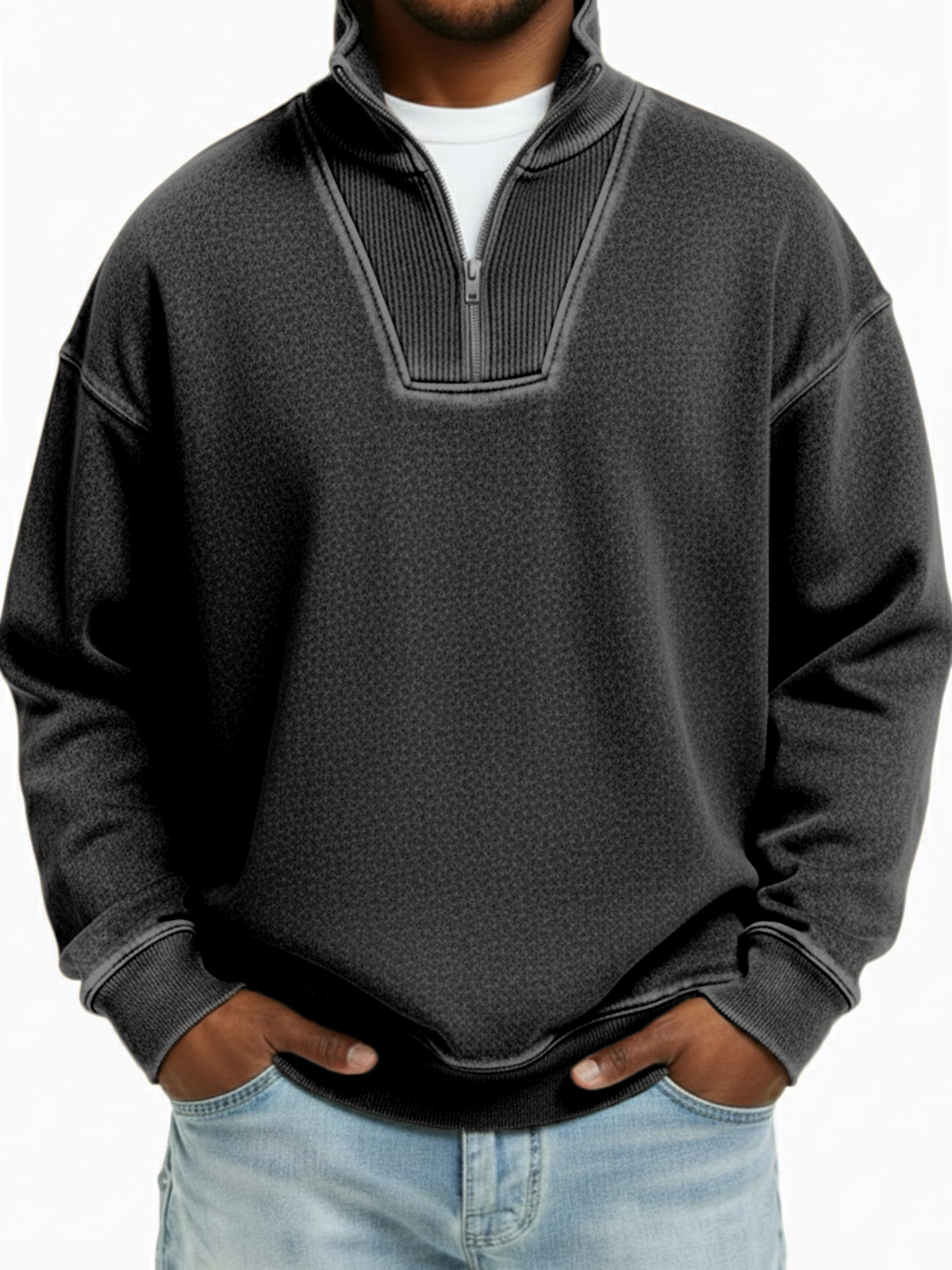 Men's Vintage Quarter-zip Patchwork Design Pullover