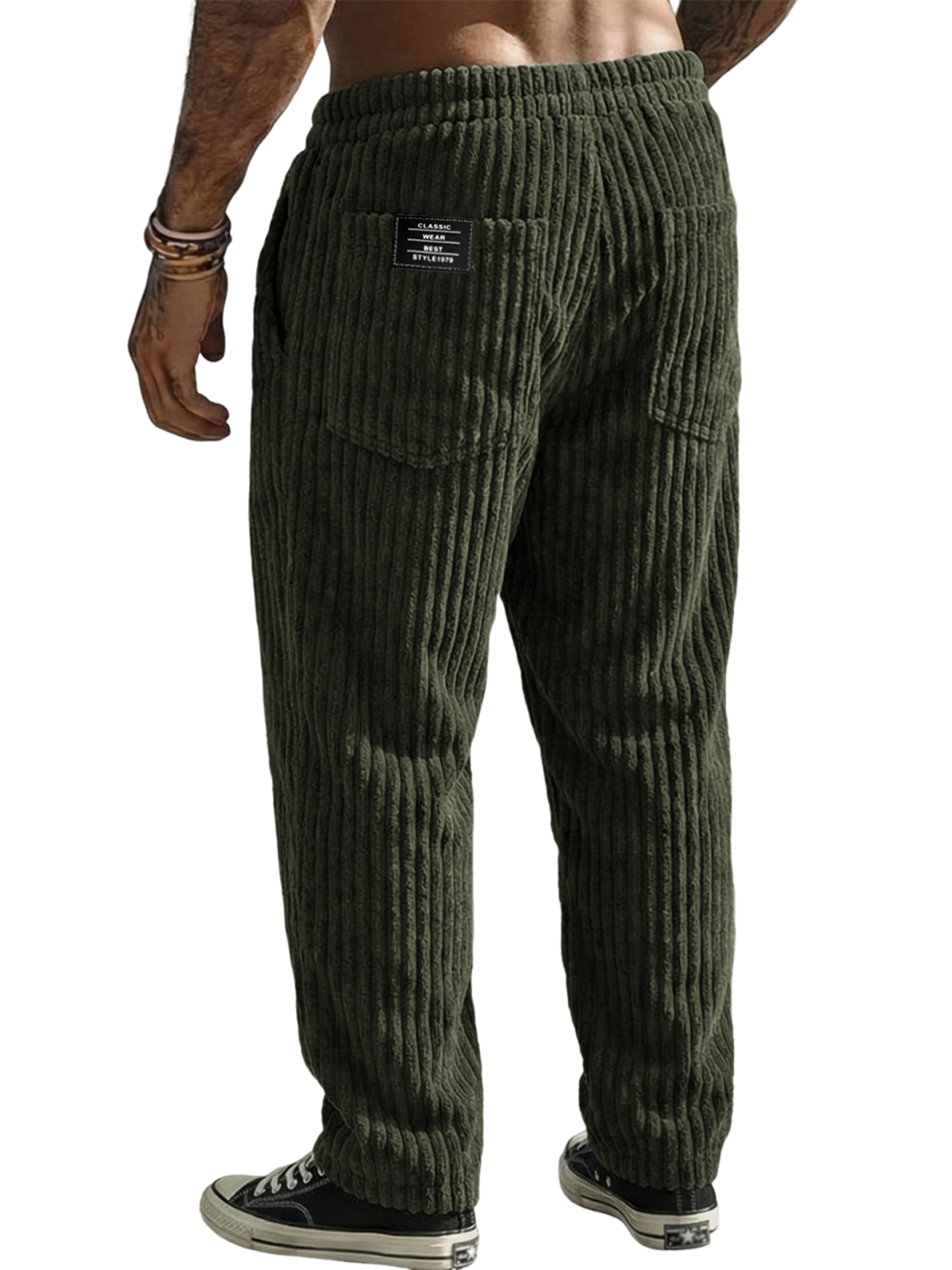 Men's Stylish Corduroy Textured Trousers with Embroidered Label
